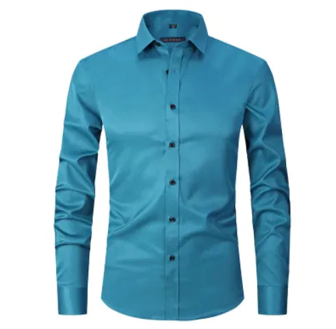 Men's Anti-Wrinkle Business Attire Collared Long Sleeve Button-down Shirt