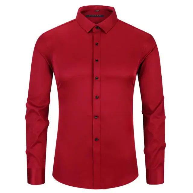 Men's Anti-Wrinkle Business Attire Collared Long Sleeve Button-down Shirt