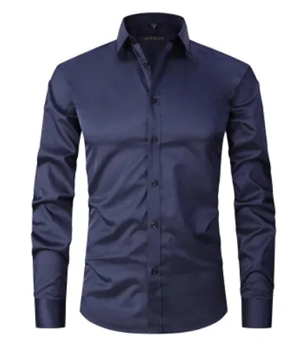 Men's Anti-Wrinkle Business Attire Collared Long Sleeve Button-down Shirt