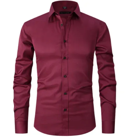 Men's Anti-Wrinkle Business Attire Collared Long Sleeve Button-down Shirt