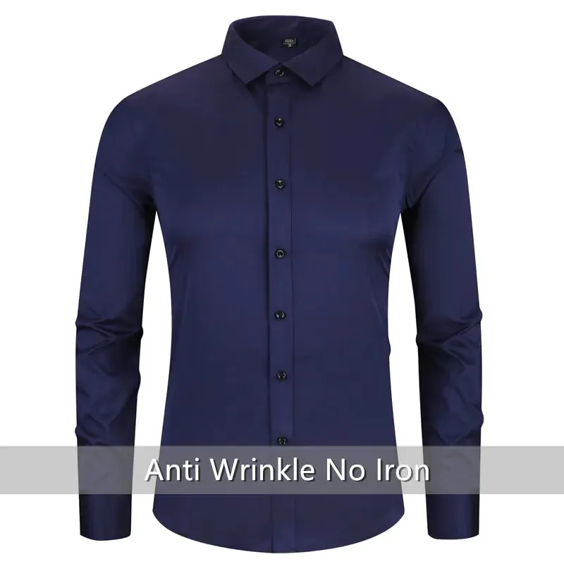 Men's Anti-Wrinkle Business Attire Collared Long Sleeve Button-down Shirt