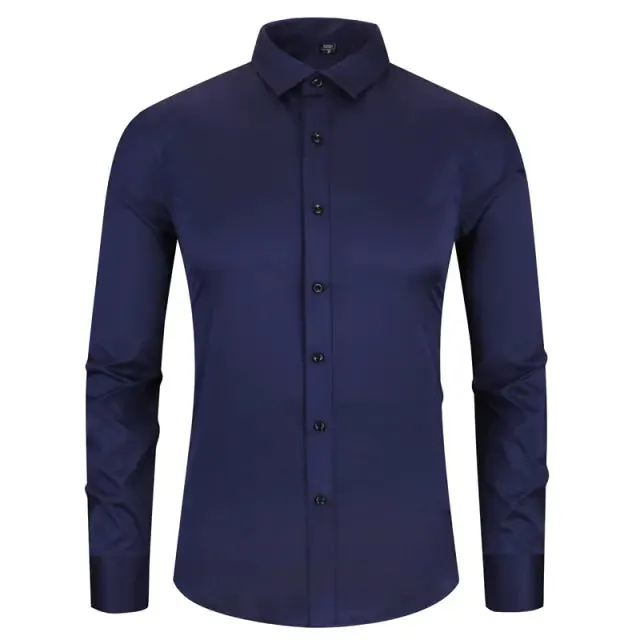 Men's Anti-Wrinkle Business Attire Collared Long Sleeve Button-down Shirt
