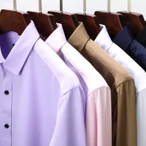 Men's Anti-Wrinkle Business Attire Collared Long Sleeve Button-down Shirt
