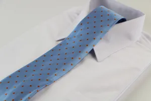 Mens Baby Blue & Orange Mini Polka Dot Patterned 8cm Neck Tie