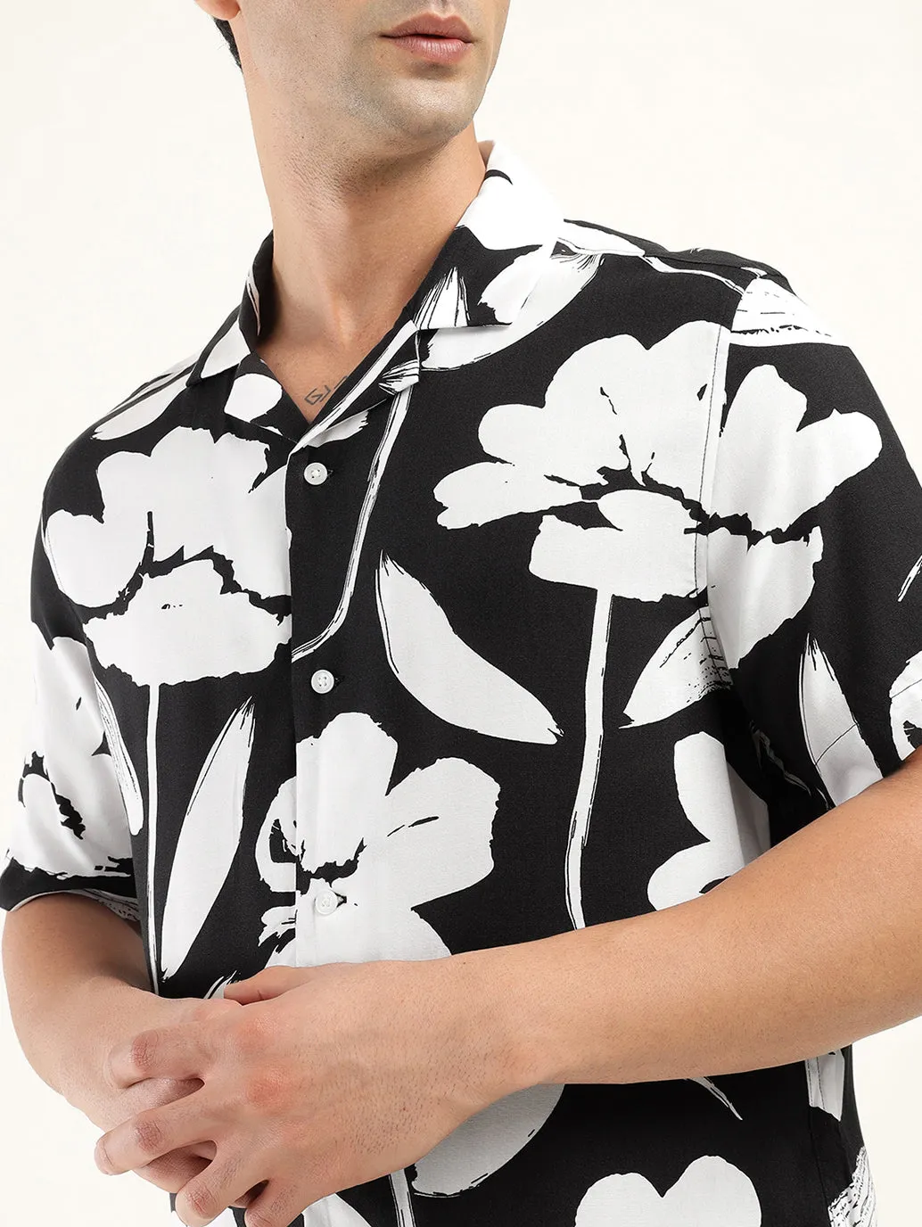 Men's Floral Print Camp Shirt
