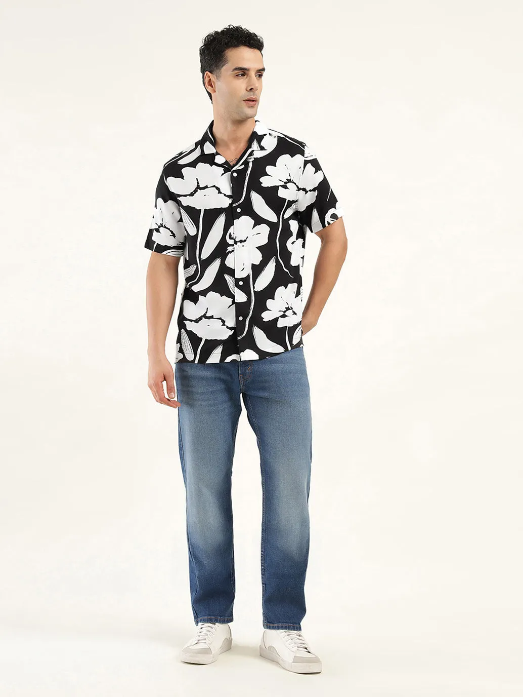 Men's Floral Print Camp Shirt