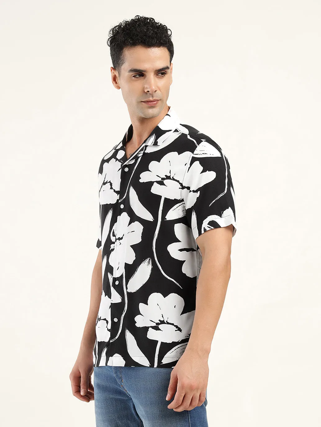Men's Floral Print Camp Shirt