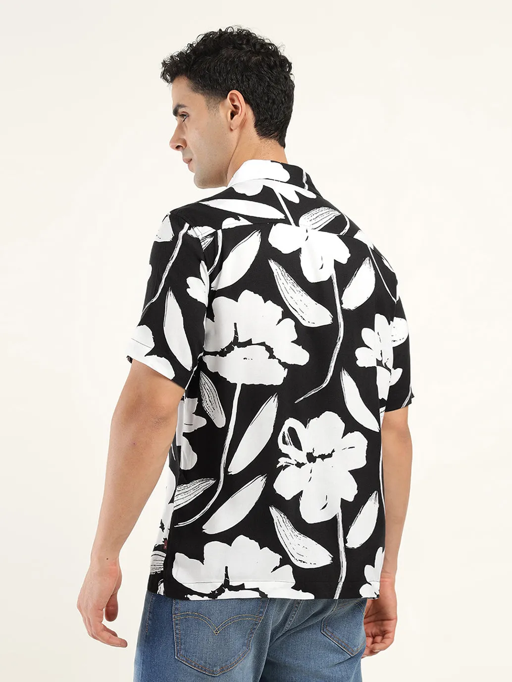 Men's Floral Print Camp Shirt