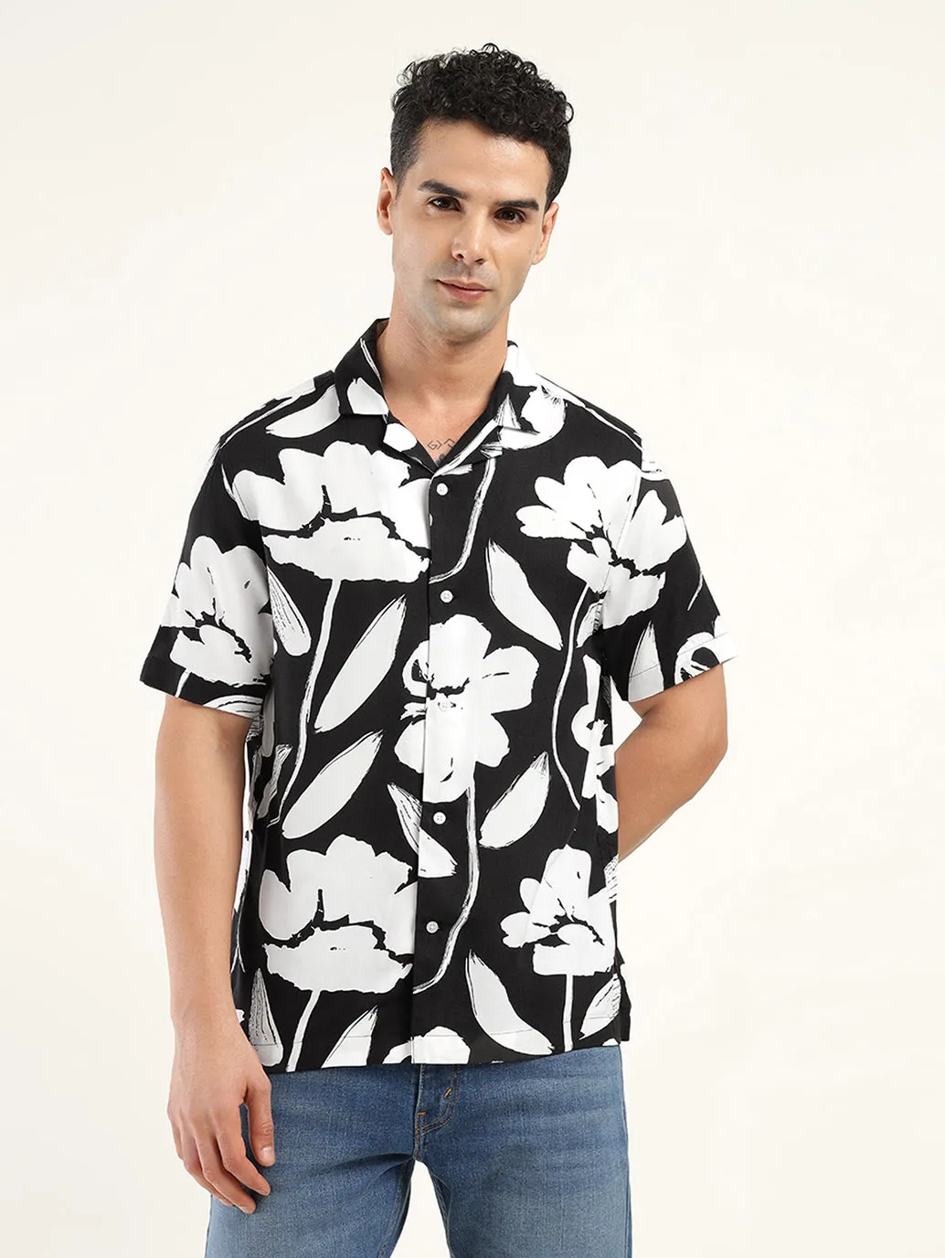 Men's Floral Print Camp Shirt