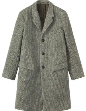 Men's Grey Tweed Wool full length Overcoat