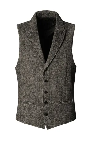 Mens Harris Tweed Herringbone Peak Lapel Waistcoat - Grey