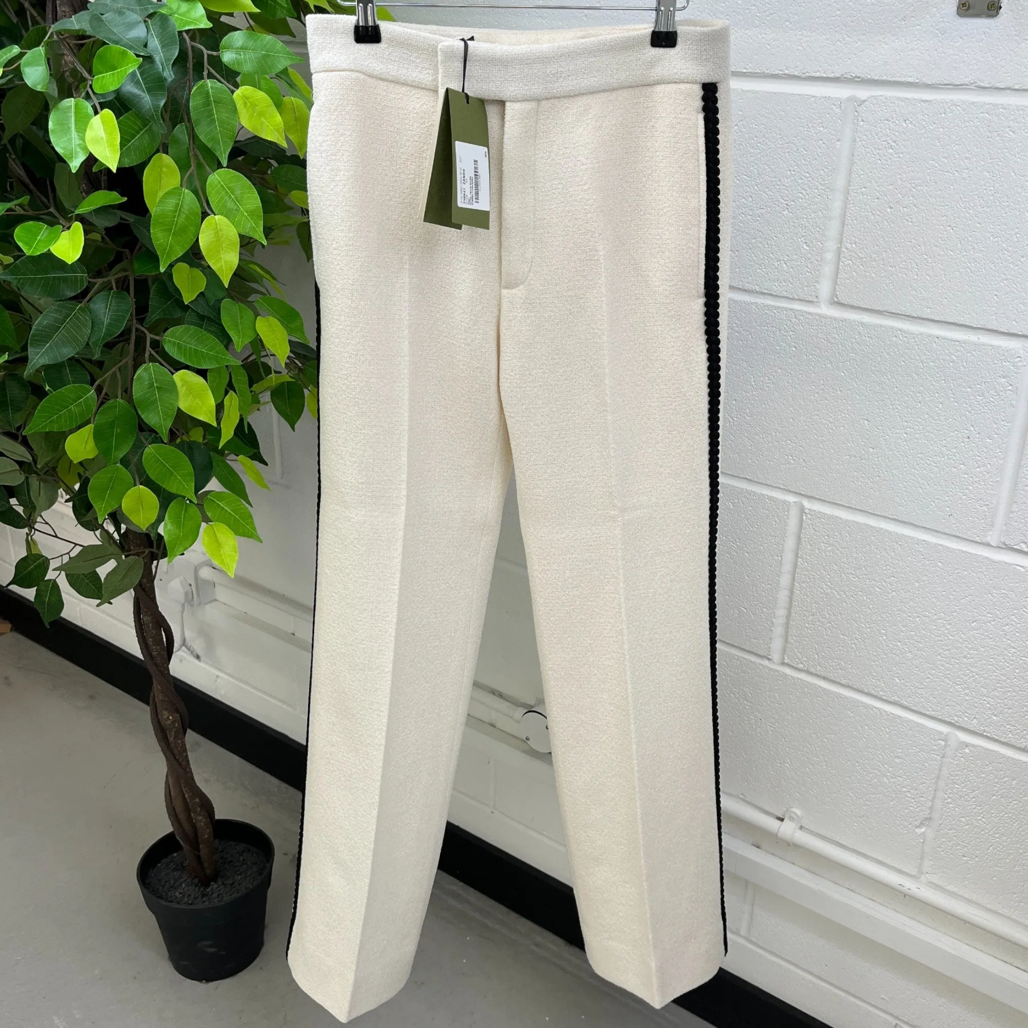 Men's Retro Tweed Logo Trousers Cream Size IT 44 / UK 28