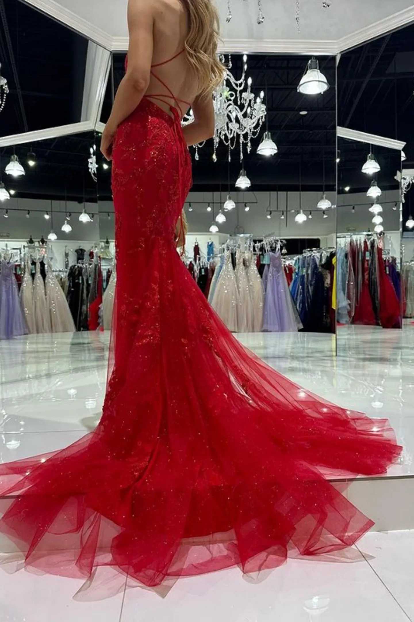 Mermaid Backless Burgundy Lace Long Prom Dress with Train, Mermaid Wine Red Formal Dress, Burgundy Lace Evening Dress A1993