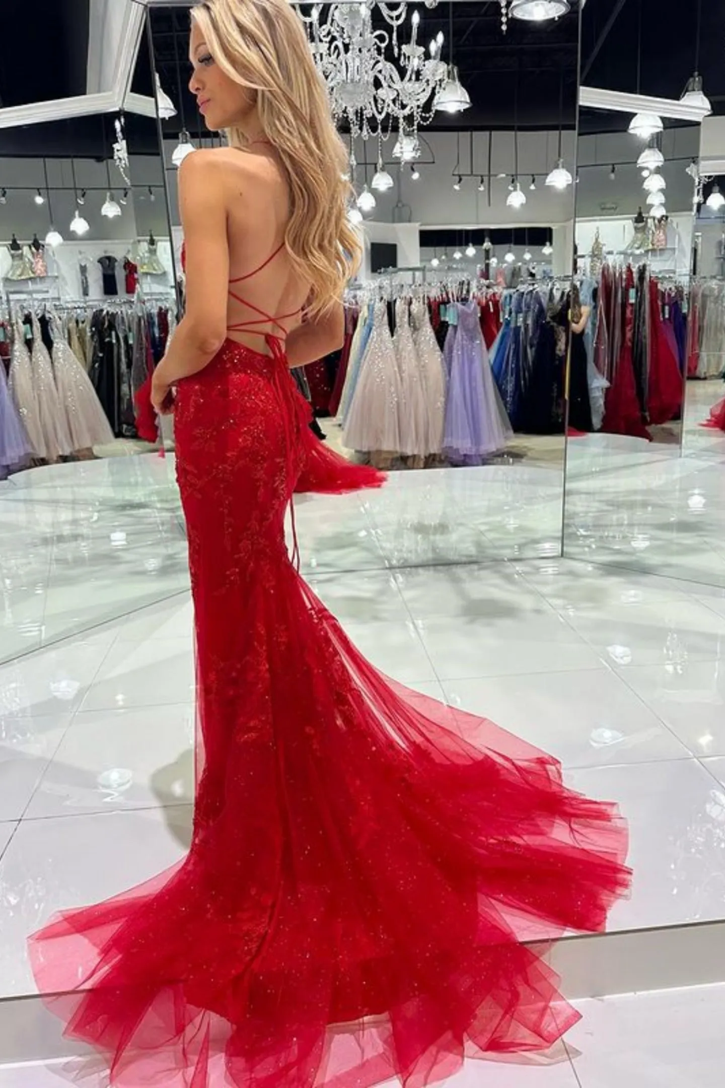 Mermaid Backless Burgundy Lace Long Prom Dress with Train, Mermaid Wine Red Formal Dress, Burgundy Lace Evening Dress A1993