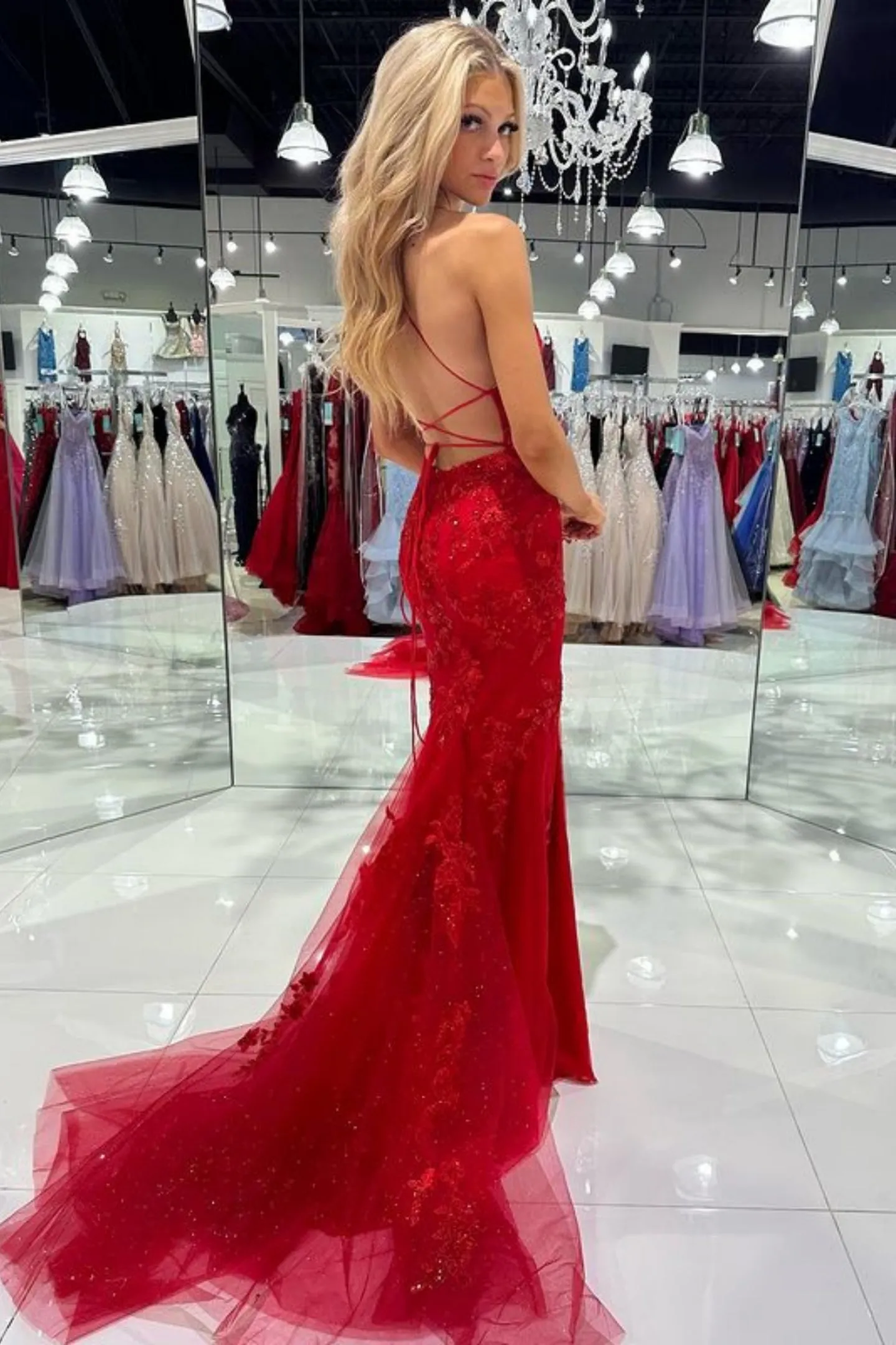 Mermaid Backless Burgundy Lace Long Prom Dress with Train, Mermaid Wine Red Formal Dress, Burgundy Lace Evening Dress A1993