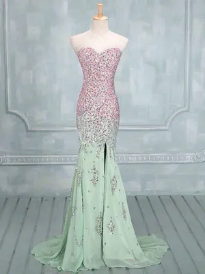 Mermaid Sweetheart Neck Green Long Prom Dresses, Formal Dresses