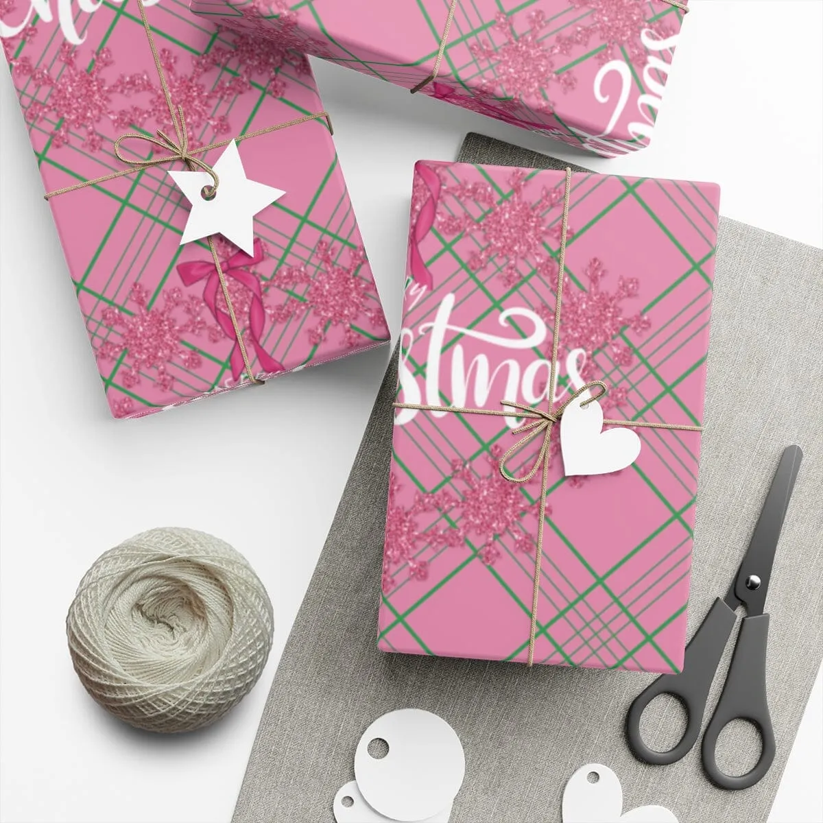 Merry Christmas Gift Wrap Pink and Green