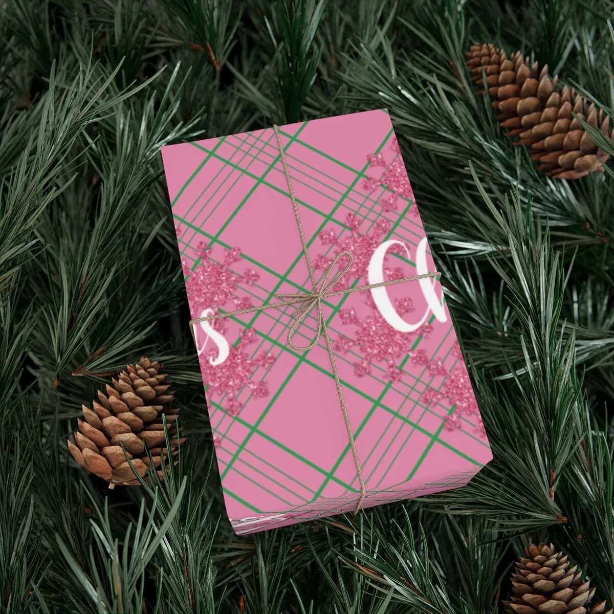 Merry Christmas Gift Wrap Pink and Green
