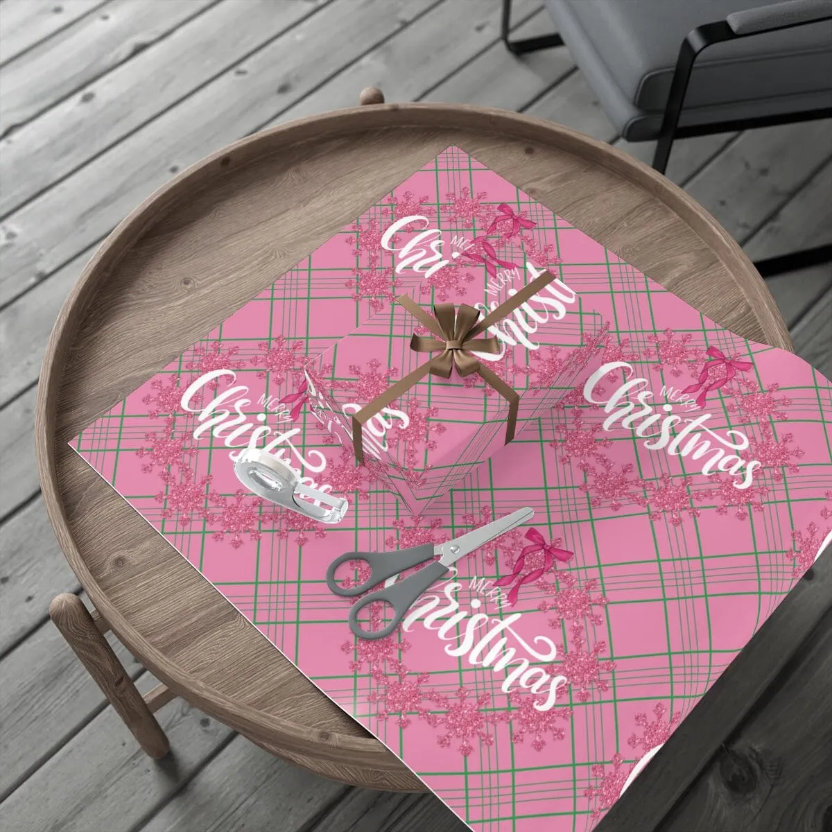 Merry Christmas Gift Wrap Pink and Green