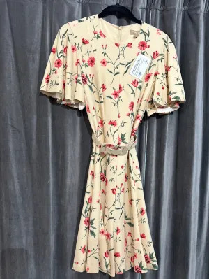 Michael Kors Collection Aged Yellow Short Cape Sleeve Panneled Belted Dress