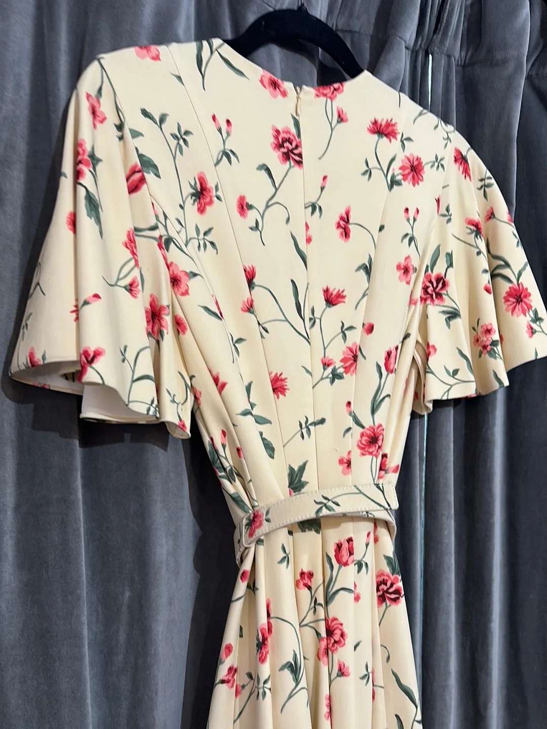 Michael Kors Collection Aged Yellow Short Cape Sleeve Panneled Belted Dress