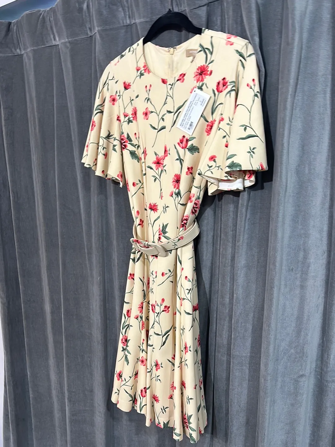 Michael Kors Collection Aged Yellow Short Cape Sleeve Panneled Belted Dress
