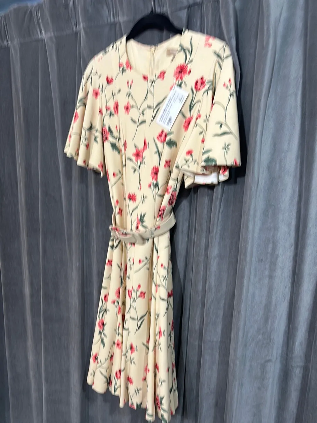 Michael Kors Collection Aged Yellow Short Cape Sleeve Panneled Belted Dress
