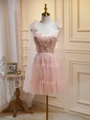 Mini/Short Pink Prom Dresses, Pink Homecoming Dresses With Beading Sequin