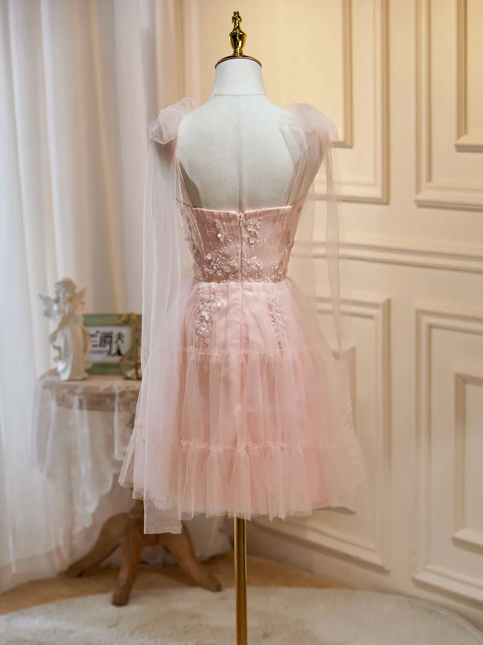 Mini/Short Pink Prom Dresses, Pink Homecoming Dresses With Beading Sequin