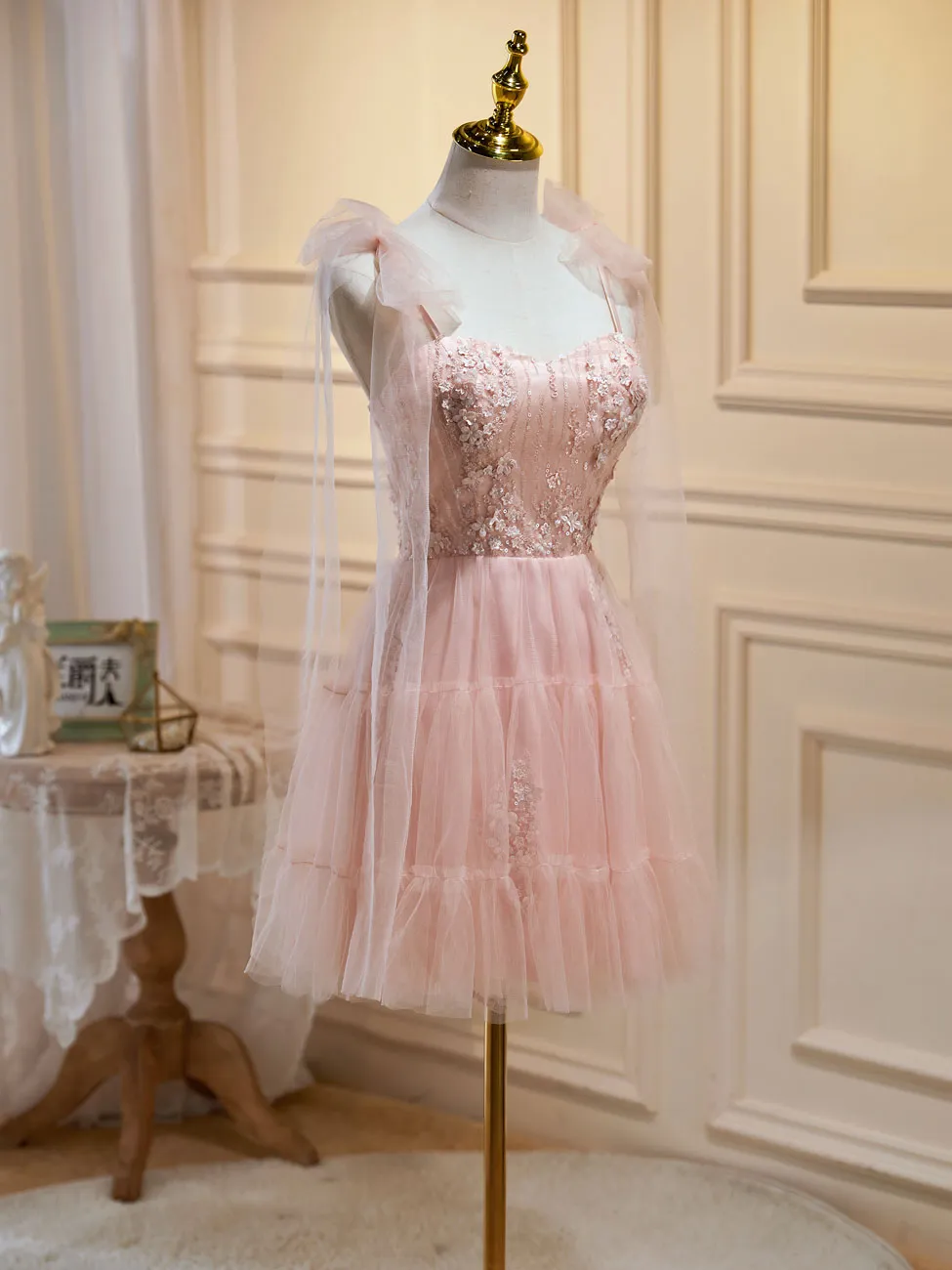 Mini/Short Pink Prom Dresses, Pink Homecoming Dresses With Beading Sequin