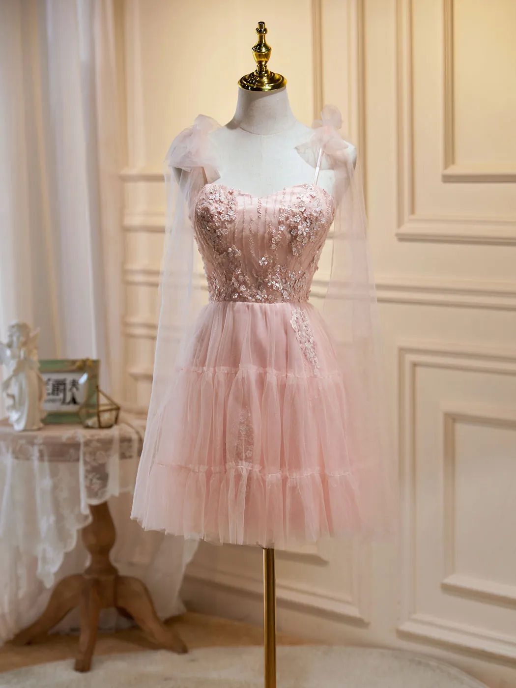 Mini/Short Pink Prom Dresses, Pink Homecoming Dresses With Beading Sequin