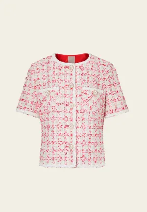 Mixed Lurex Tweed Pocketed Cropped Top