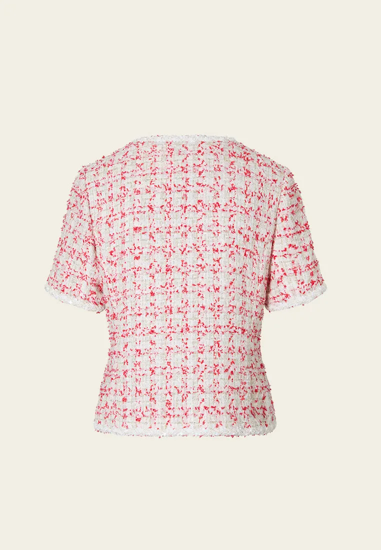 Mixed Lurex Tweed Pocketed Cropped Top