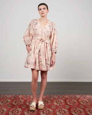 moonshine plunge mini dress - cream watercolour floral