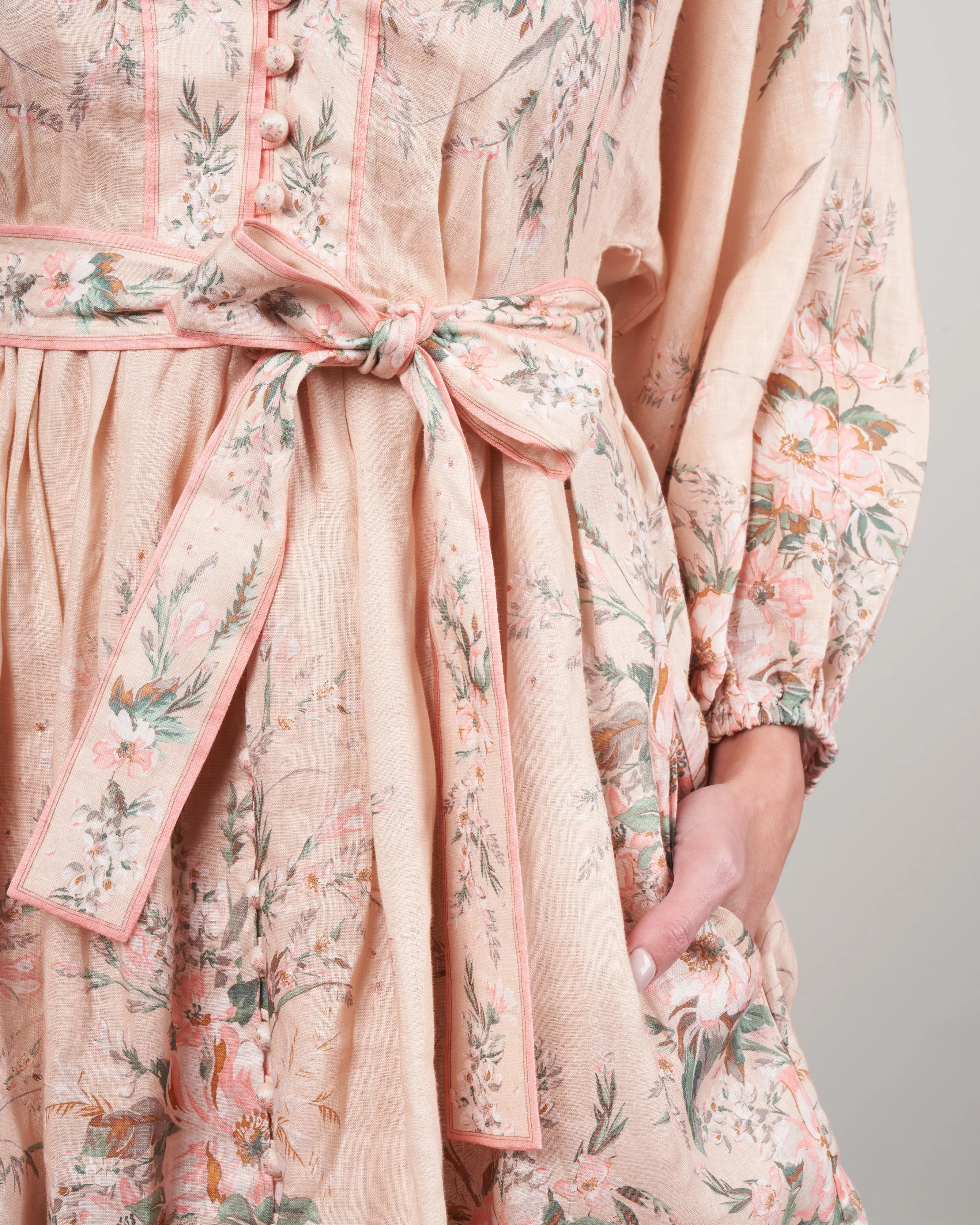 moonshine plunge mini dress - cream watercolour floral