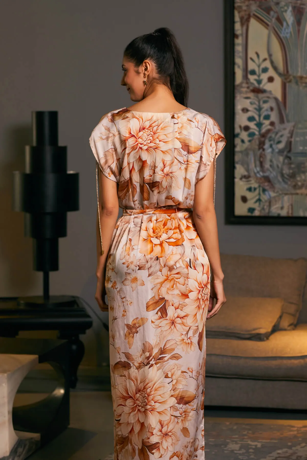 Moth printed long kaftan