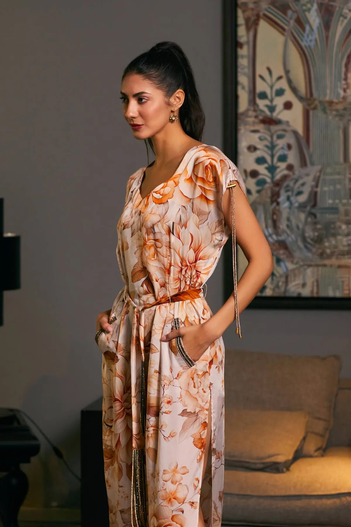 Moth printed long kaftan