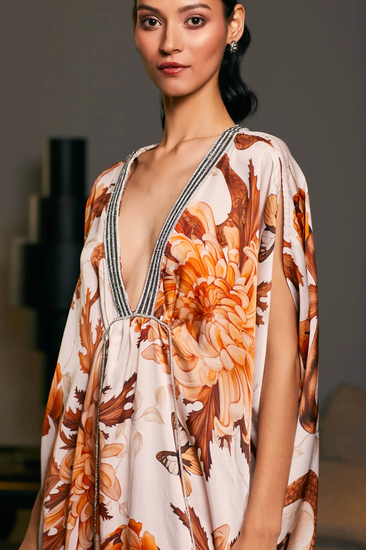 Moth satin belted kaftan dress