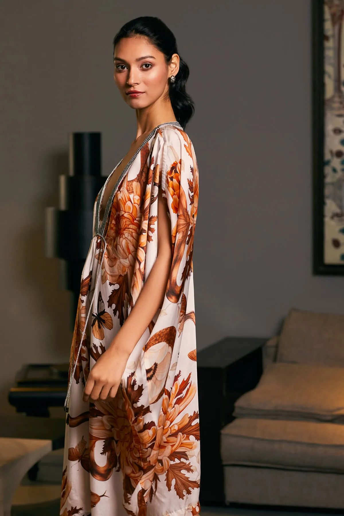 Moth satin belted kaftan dress
