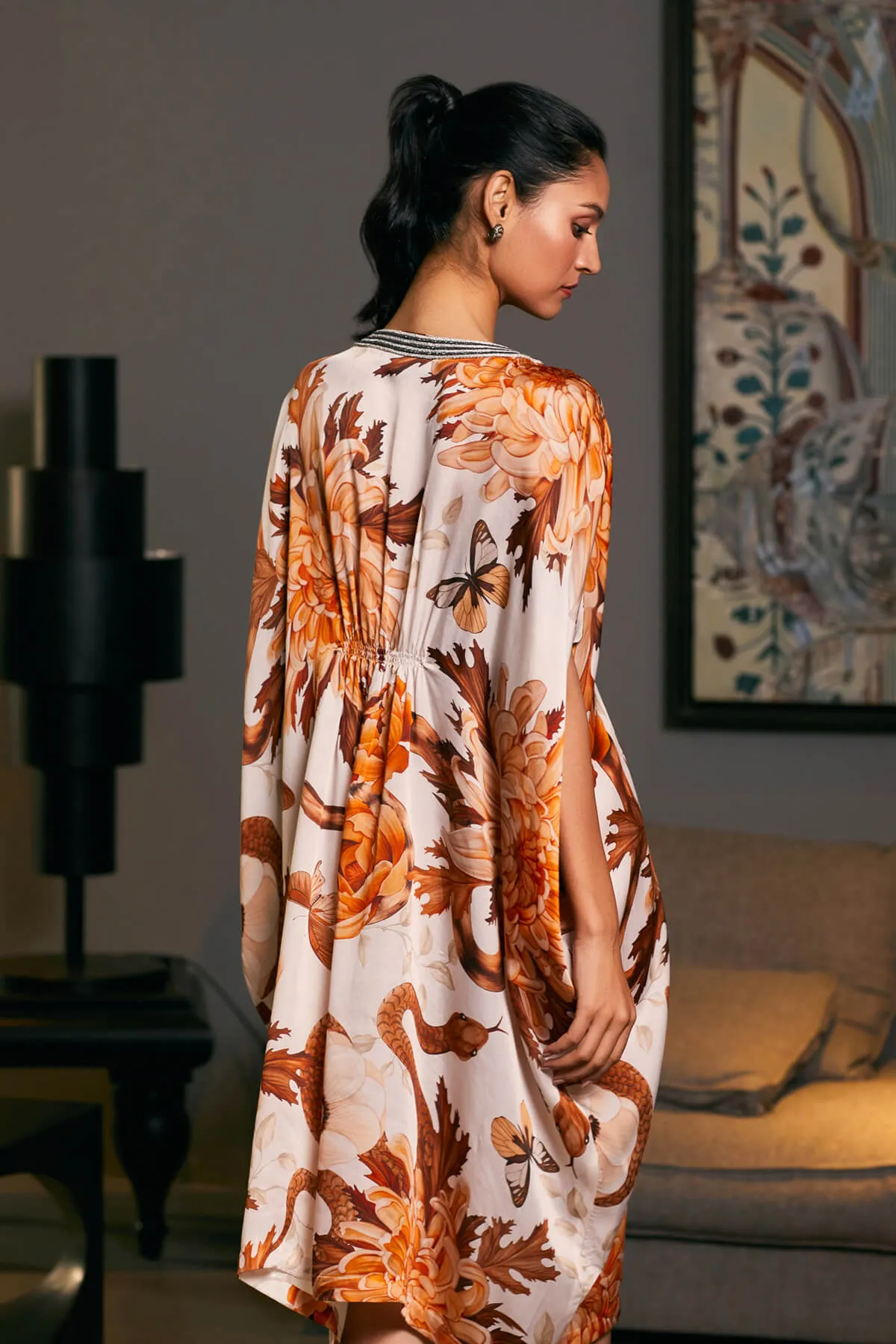 Moth satin belted kaftan dress
