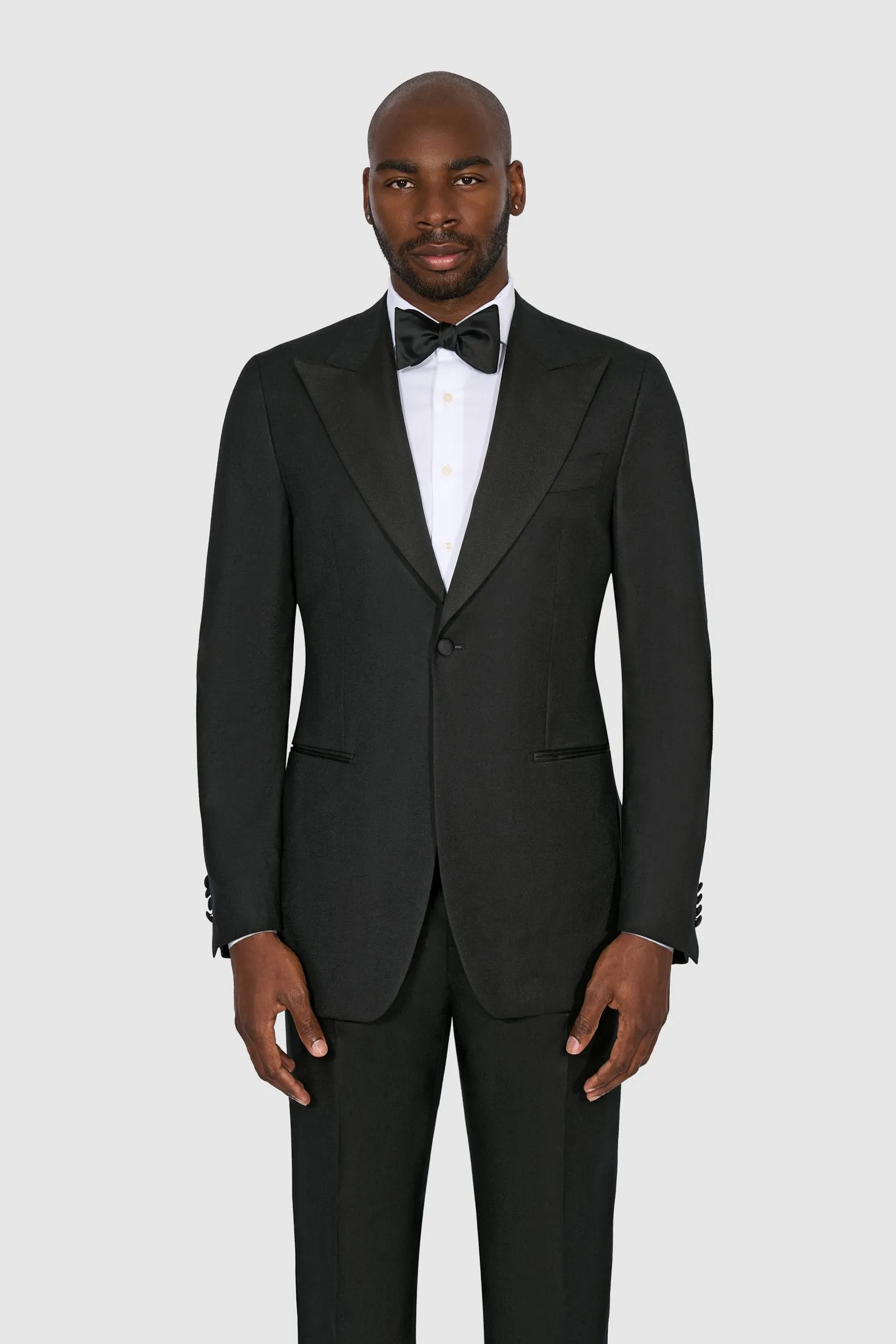 New SUITREVIEW Elmhurst Black Light Flannel Wide Peak Tuxedo - Size 40L, 42R (Other Sizes Special Order)