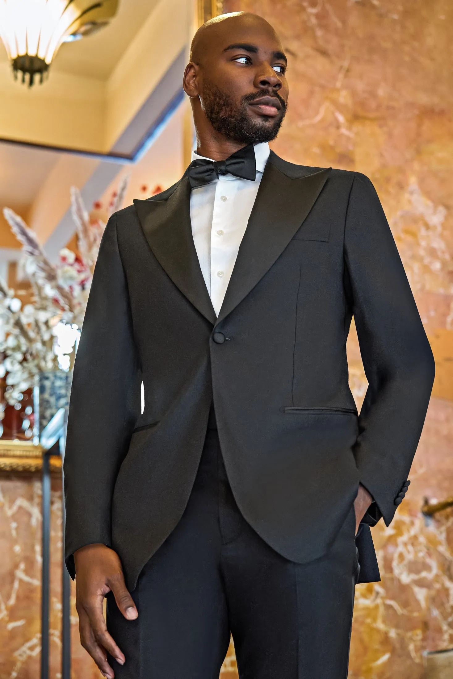 New SUITREVIEW Elmhurst Black Light Flannel Wide Peak Tuxedo - Size 40L, 42R (Other Sizes Special Order)