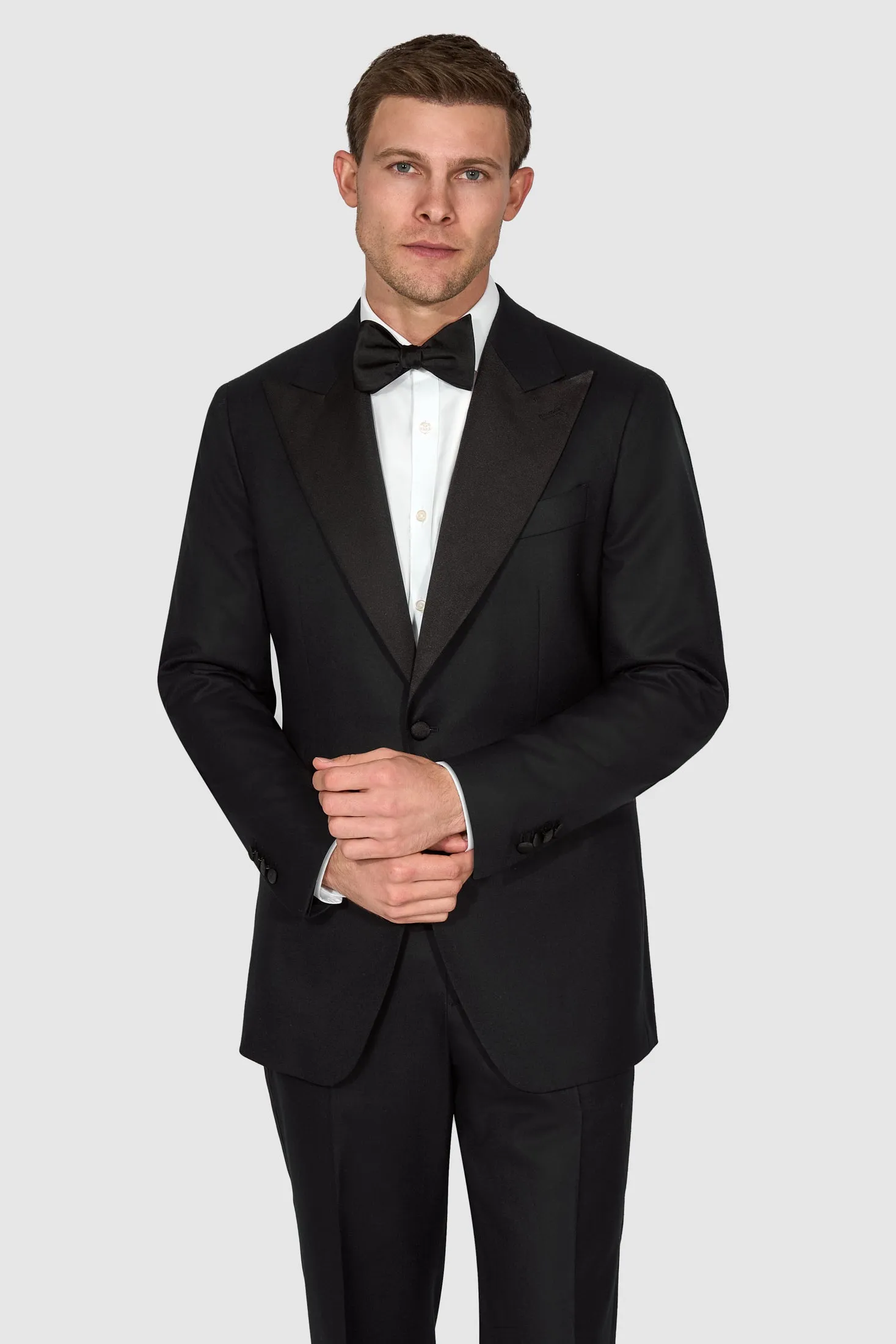 New SUITREVIEW Elmhurst Black Light Flannel Wide Peak Tuxedo - Size 40L, 42R (Other Sizes Special Order)