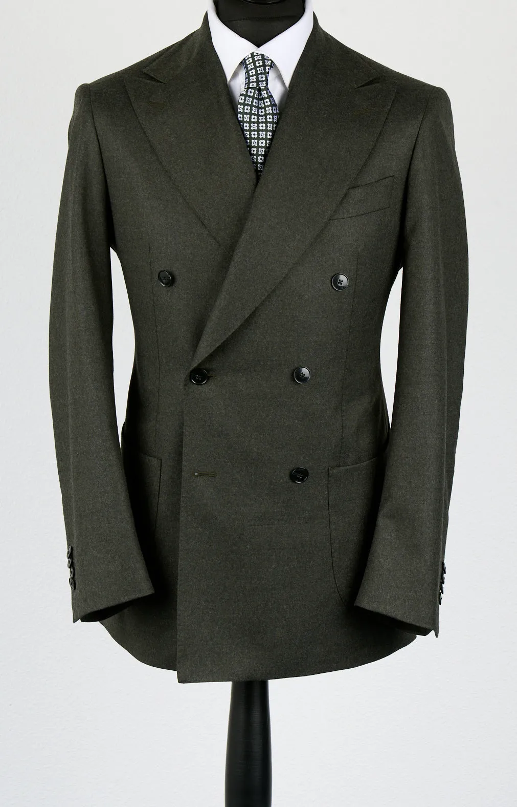 New SUITREVIEW Elmhurst Forest Green Pure Wool Flannel DB Suit - Size 44S (Flat Front) (FINAL SALE)