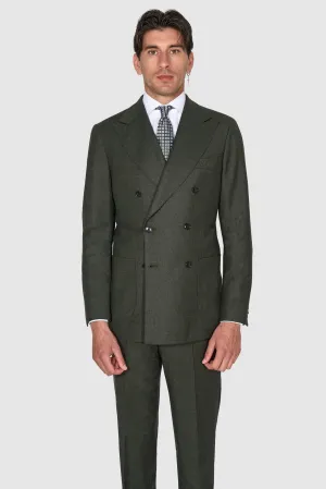 New SUITREVIEW Elmhurst Forest Green Pure Wool Flannel DB Suit - Size 44S (Flat Front) (FINAL SALE)