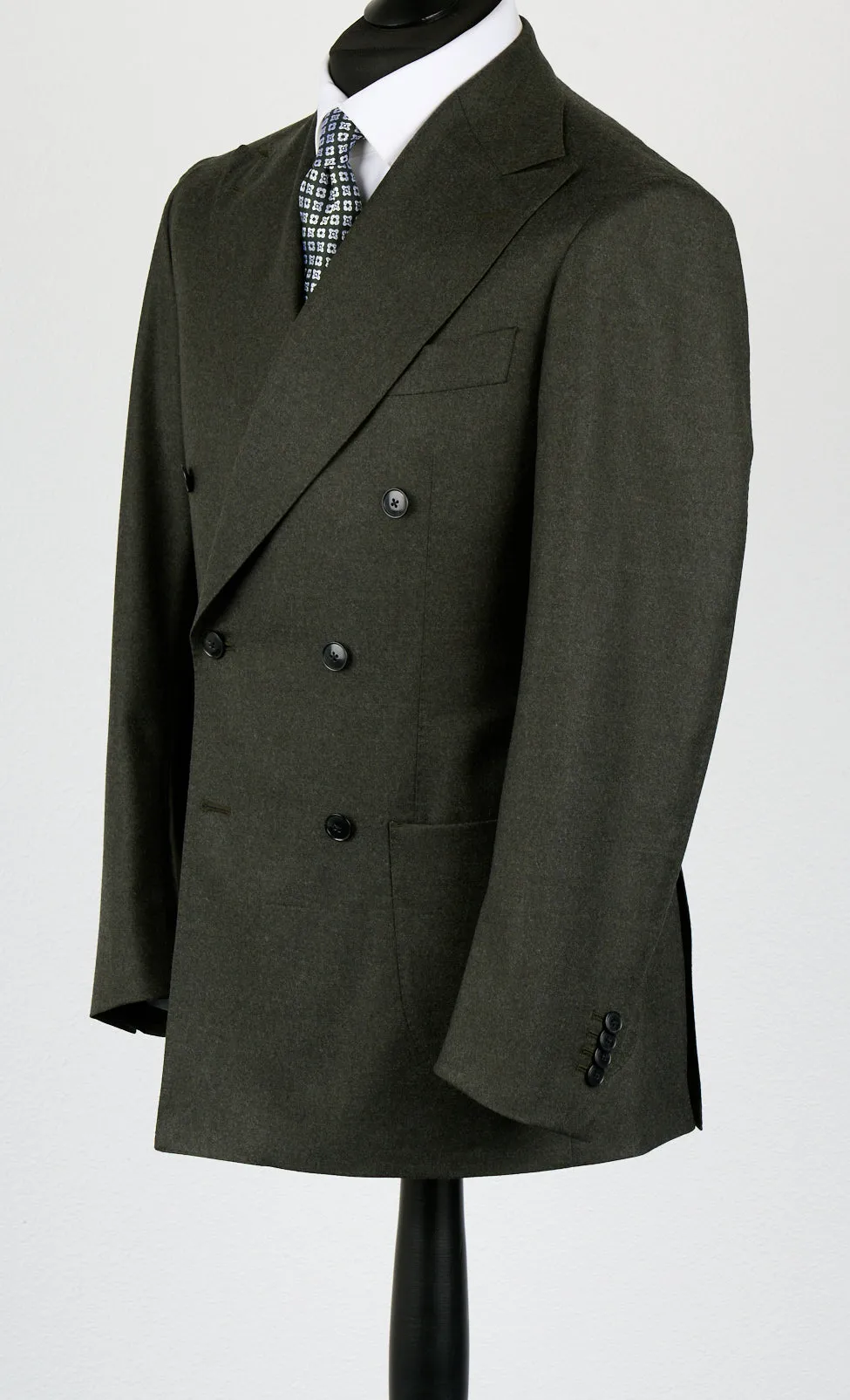 New SUITREVIEW Elmhurst Forest Green Pure Wool Flannel DB Suit - Size 44S (Flat Front) (FINAL SALE)