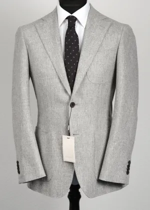 New Suitsupply Havana Light Gray Circular Wool Flannel Suit - Size 42S