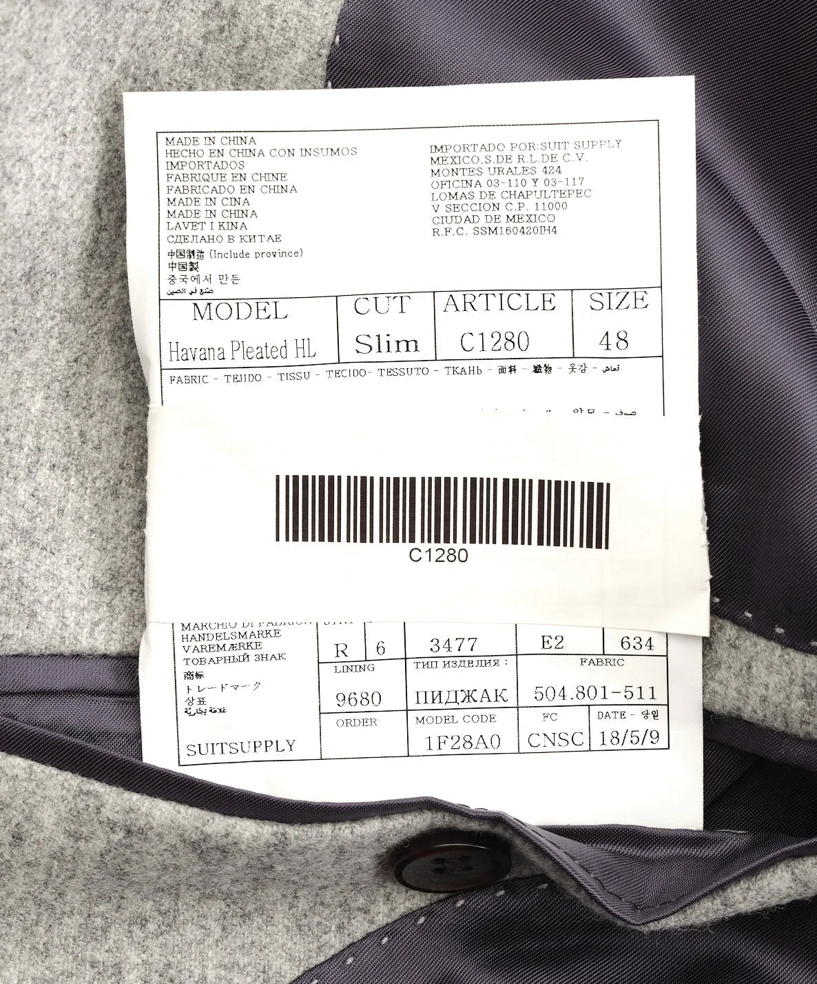 New Suitsupply Havana Light Gray Circular Wool Flannel Suit - Size 42S