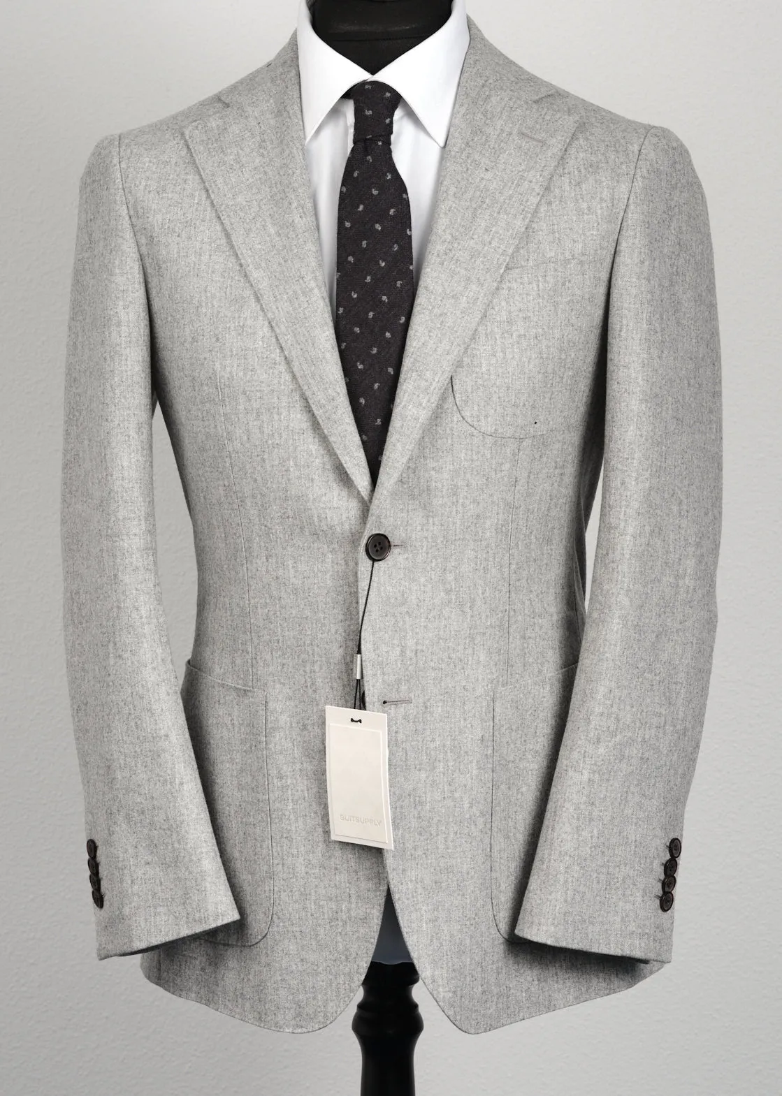 New Suitsupply Havana Light Gray Circular Wool Flannel Suit - Size 42S