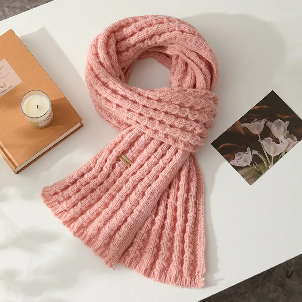 New Winter Knitted Scarf for Female Students, Solid Color, Internet-Famous, with High-End Korean Style and Thickened Woolen Muffler.C-241125-2